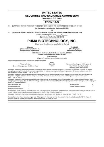 Thumbnail Puma Biotechnology 10-Q Quarterly Report FY2020 