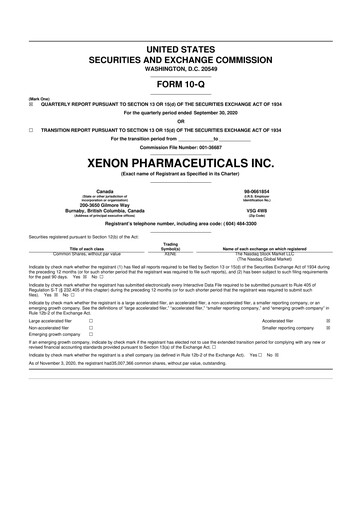Thumbnail Xenon Pharmaceuticals 10-Q Quarterly Report FY 