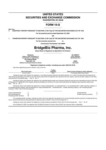 Thumbnail BridgeBio Pharma
 10-Q Quarterly Report FY2020 