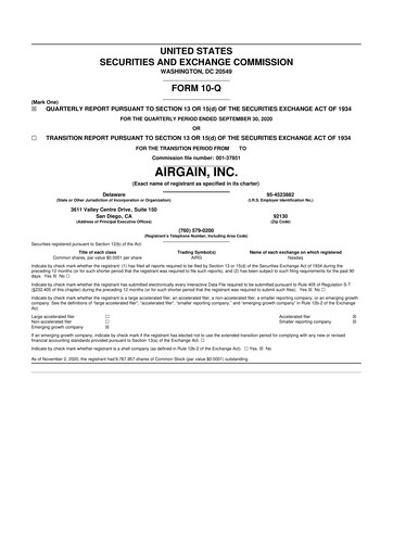 Miniature Airgain 10-Q Rapport trimestriel  
