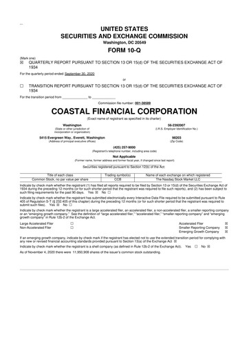 Thumbnail Coastal Financial Corporation 10-Q Quarterly Report FY2020 