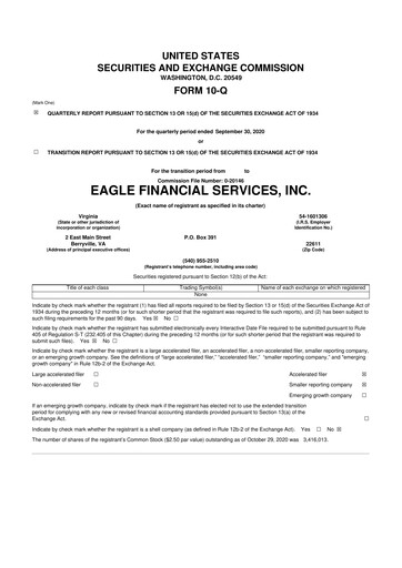 Thumbnail Eagle Financial Services 10-Q Quarterly Report FY2020 