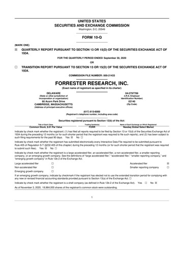 Vorschaubild Forrester Research
 10-Q Quartalsbericht 2020 