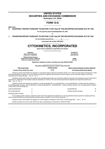 Thumbnail Cytokinetics
 10-Q Quarterly Report FY2020 