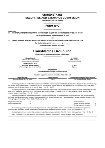 Thumbnail TransMedics Group 10-Q Quarterly Report FY2020 