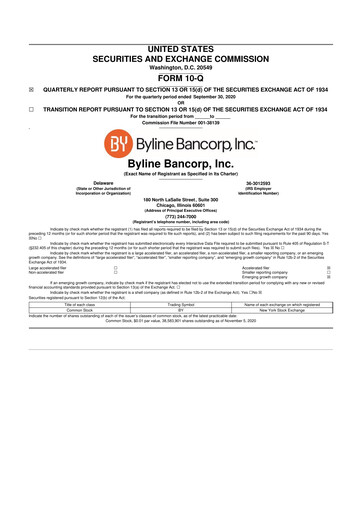 Vorschaubild Byline Bancorp 10-Q Quartalsbericht 2020 