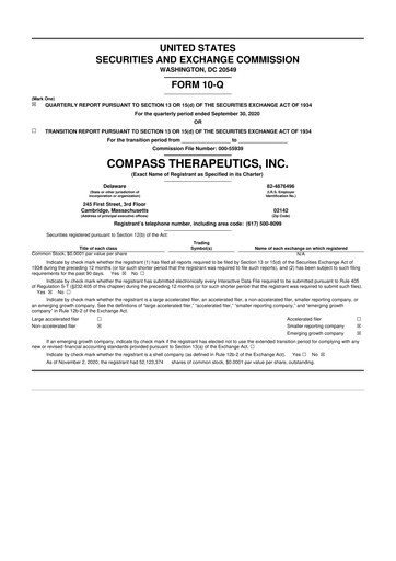 Thumbnail Compass Therapeutics 10-Q Quarterly Report FY 