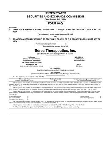 Thumbnail Seres Therapeutics 10-Q Quarterly Report FY2020 