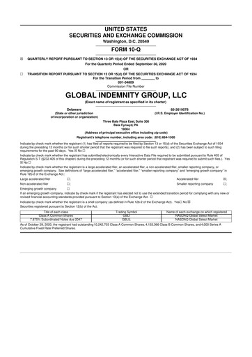 Thumbnail Global Indemnity 10-Q Quarterly Report FY2020 