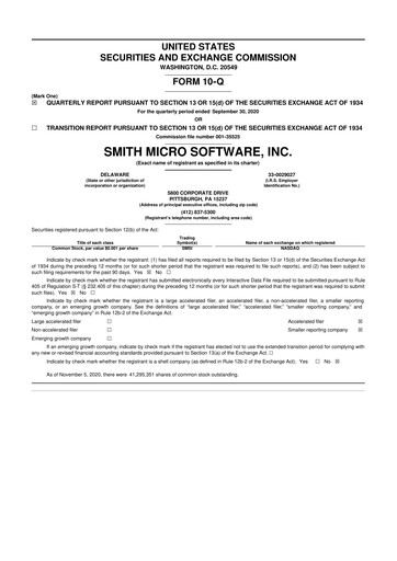 Miniature Smith Micro Software
 10-Q Rapport trimestriel 2020 