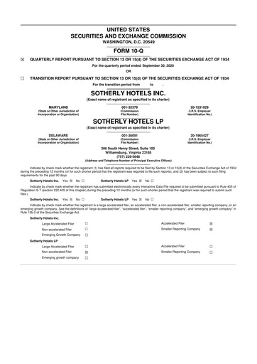 Miniature Sotherly Hotels 10-Q Rapport trimestriel  