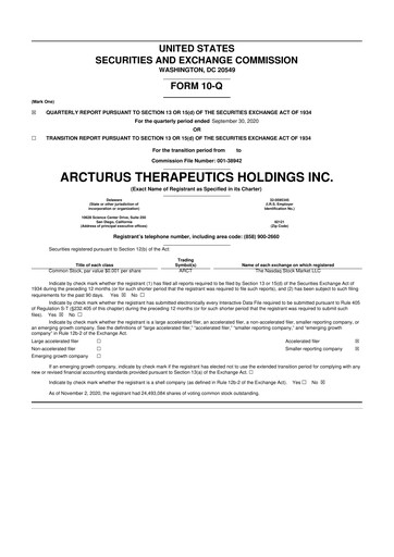 Thumbnail Arcturus Therapeutics
 10-Q Quarterly Report FY 