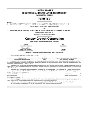 Thumbnail Canopy Growth 10-Q Quarterly Report FY2021 