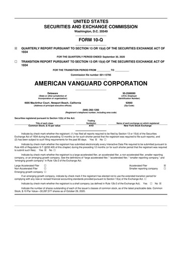 Thumbnail American Vanguard 10-Q Quarterly Report FY 