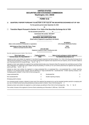 Miniature Diodes Incorporated 10-Q Rapport trimestriel 2020 