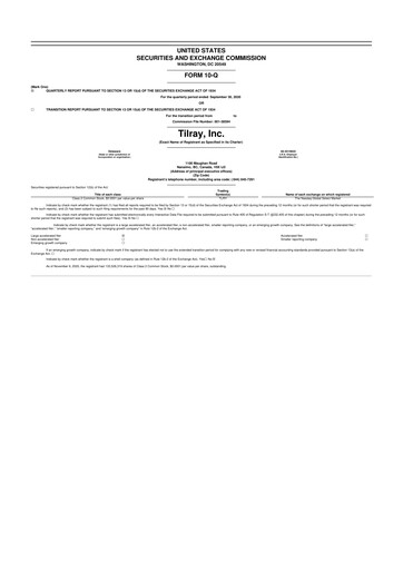 Miniature Tilray Brands
 10-Q Rapport trimestriel  