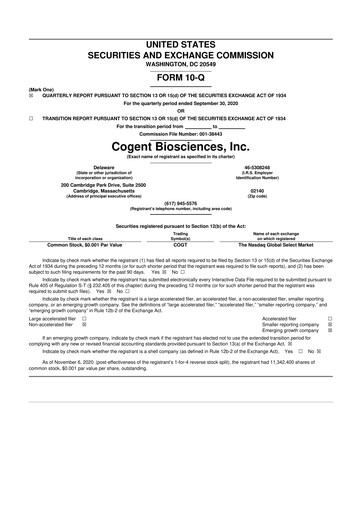 Thumbnail Cogent Biosciences 10-Q Quarterly Report FY2020 
