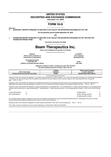 Thumbnail Beam Therapeutics
 10-Q Quarterly Report FY2020 