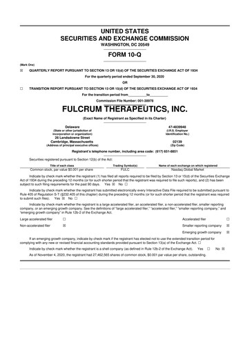 Miniature Fulcrum Therapeutics 10-Q Rapport trimestriel 2020 