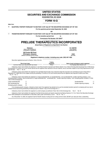 Miniature Prelude Therapeutics 10-Q Rapport trimestriel 2020 