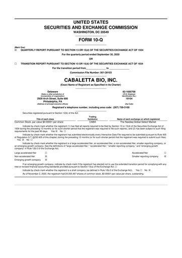 Thumbnail Cabaletta Bio 10-Q Quarterly Report FY 