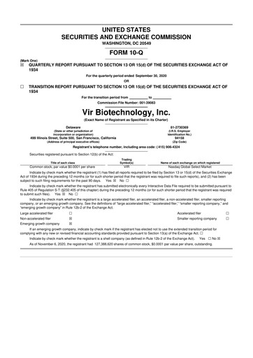 Thumbnail Vir Biotechnology
 10-Q Quarterly Report FY 