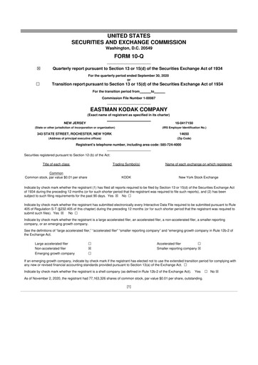 Thumbnail Eastman Kodak Company 10-Q Quarterly Report FY2020 