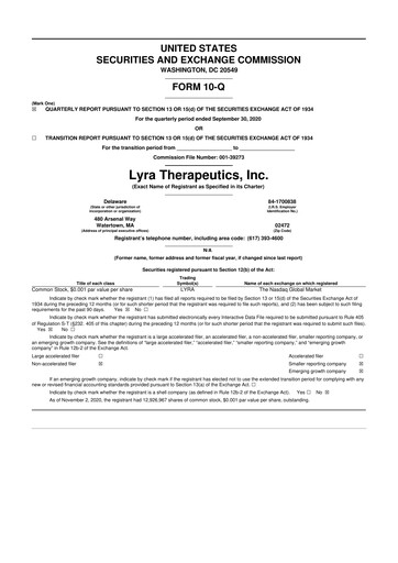 Thumbnail Lyra Therapeutics 10-Q Quarterly Report FY2020 