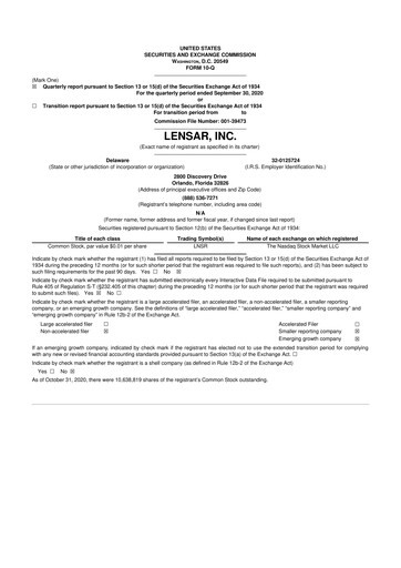 Thumbnail LENSAR 10-Q Quarterly Report FY2020 