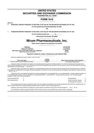Thumbnail Mirum Pharmaceuticals 10-Q Quarterly Report FY2020 