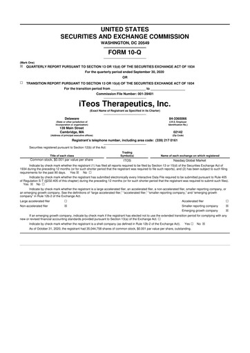 Thumbnail iTeos Therapeutics 10-Q Quarterly Report FY2020 