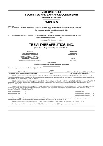 Thumbnail Trevi Therapeutics 10-Q Quarterly Report FY 