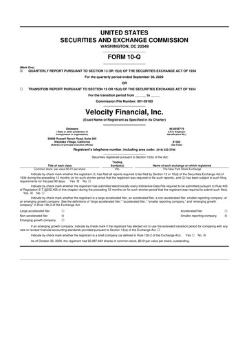 Thumbnail Velocity Financial 10-Q Quarterly Report FY2020 