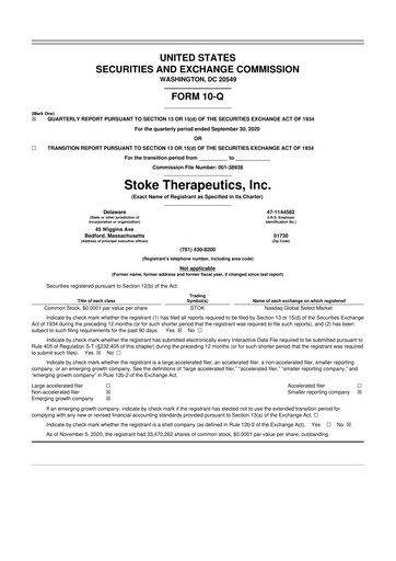Thumbnail Stoke Therapeutics 10-Q Quarterly Report FY 