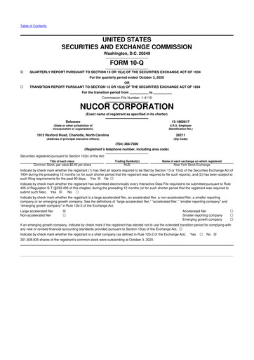 Thumbnail Nucor
 10-Q Quarterly Report FY2020 