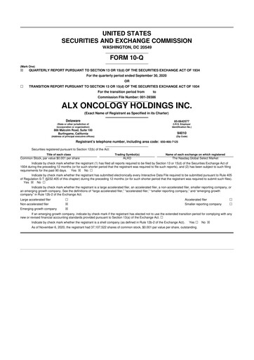 Vorschaubild ALX Oncology 10-Q Quartalsbericht  