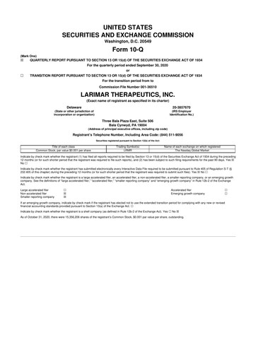 Thumbnail Larimar Therapeutics 10-Q Quarterly Report FY 