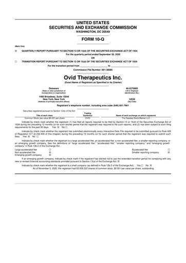 Vorschaubild Ovid Therapeutics
 10-Q Quartalsbericht 2020 