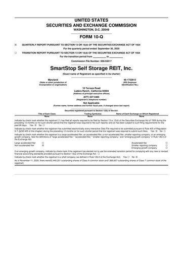 Thumbnail SmartStop Self Storage REIT 10-Q Quarterly Report FY2020 