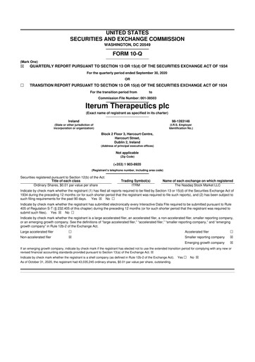 Miniature Iterum Therapeutics 10-Q Rapport trimestriel 2020 