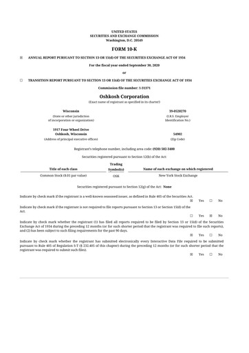 Thumbnail Oshkosh Corporation
 10-K Annual Report 2020