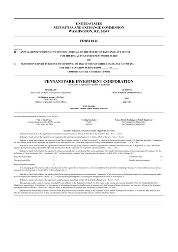Thumbnail PennantPark Investment 10-K Annual Report 