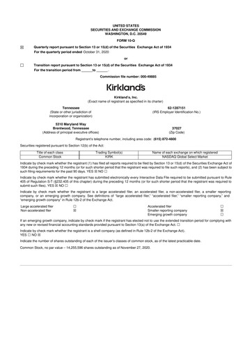 Thumbnail Kirkland's 10-Q Quarterly Report FY 