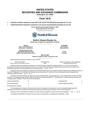 Thumbnail Smith & Wesson 10-Q Quarterly Report FY2020 