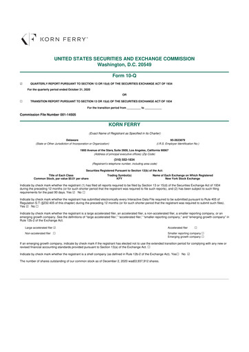 Miniature Korn Ferry
 10-Q Rapport trimestriel  