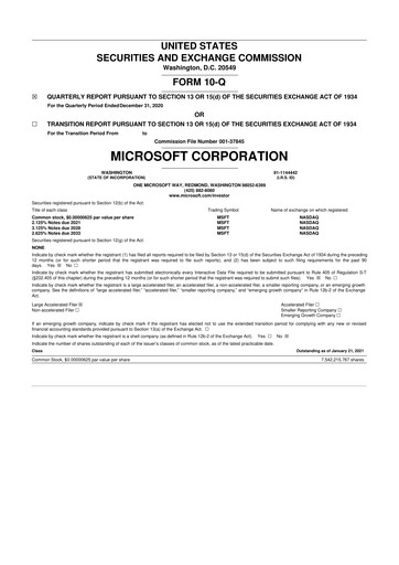 Thumbnail Microsoft 10-Q Quarterly Report FY2021 