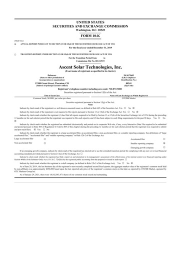 Thumbnail Ascent Solar Technologies 10-K Annual Report 2019