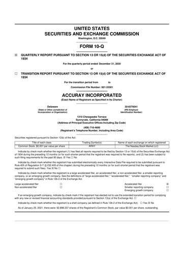 Thumbnail Accuray 10-Q Quarterly Report FY2021 