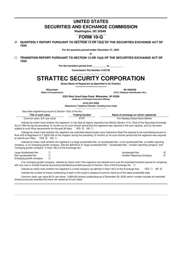 Vorschaubild Strattec Security 10-Q Quartalsbericht  