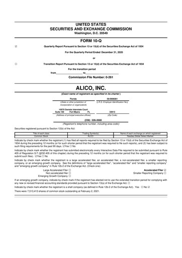 Thumbnail Alico
 10-Q Quarterly Report FY2021 